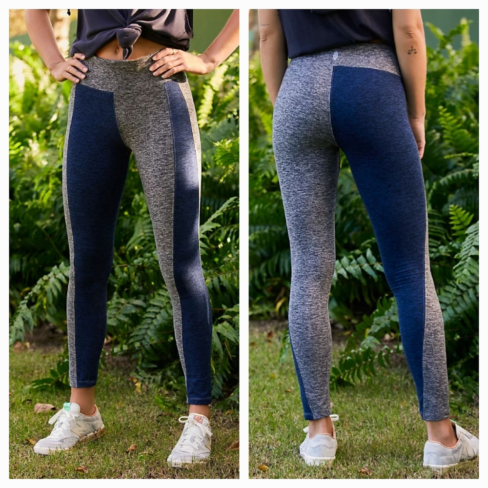 NWOT FREE PEOPLE BORO Women's Navy Blue Gray Color Block  Leggings Medium